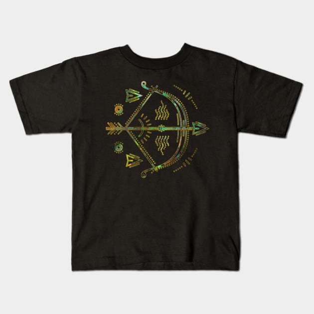 Sagittarius Zodiac Gold Abalone Kids T-Shirt by Nartissima